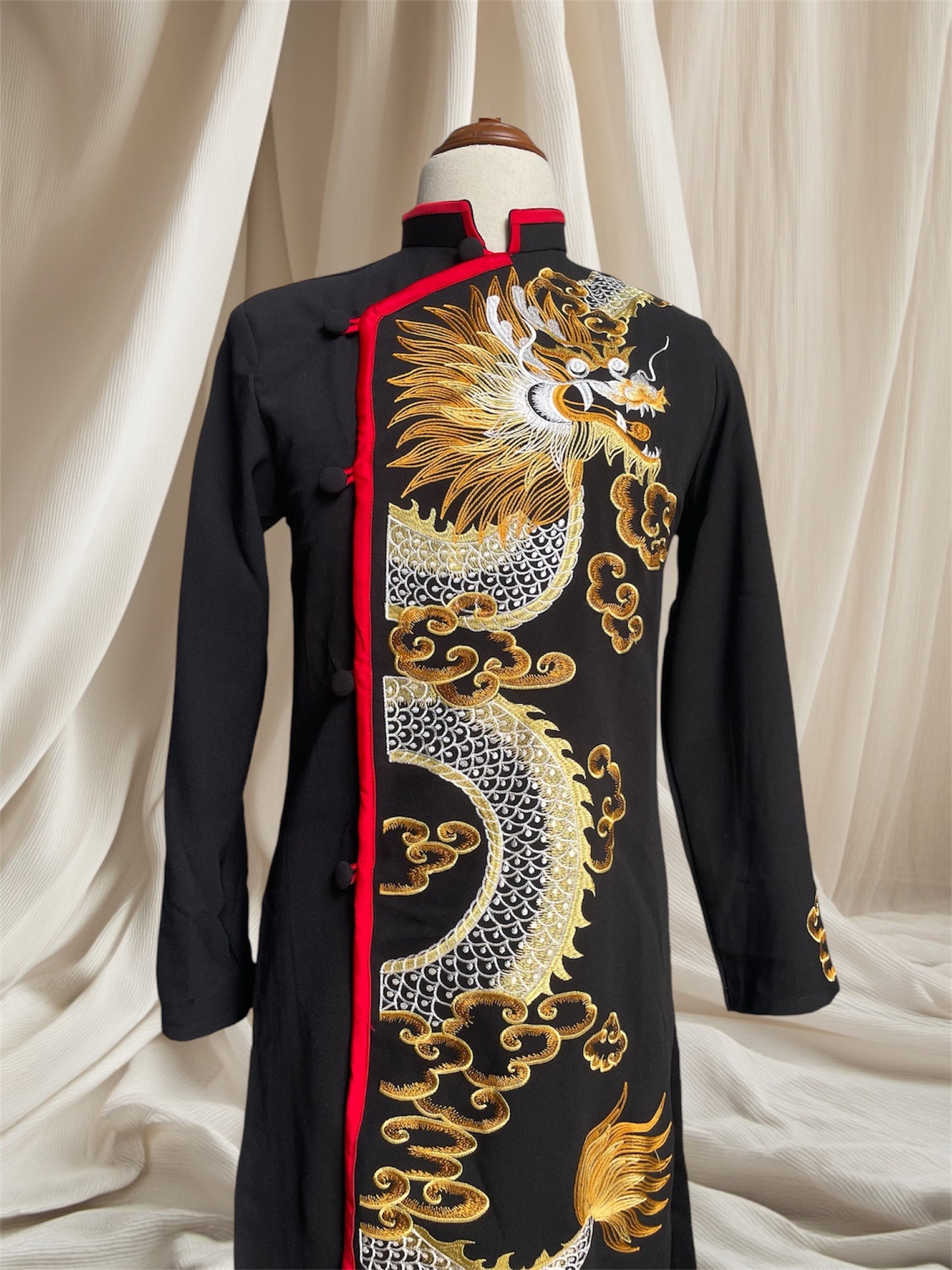 Black Dragon Embroidered Ao Dai For Men - Traditional Ao Dai Men