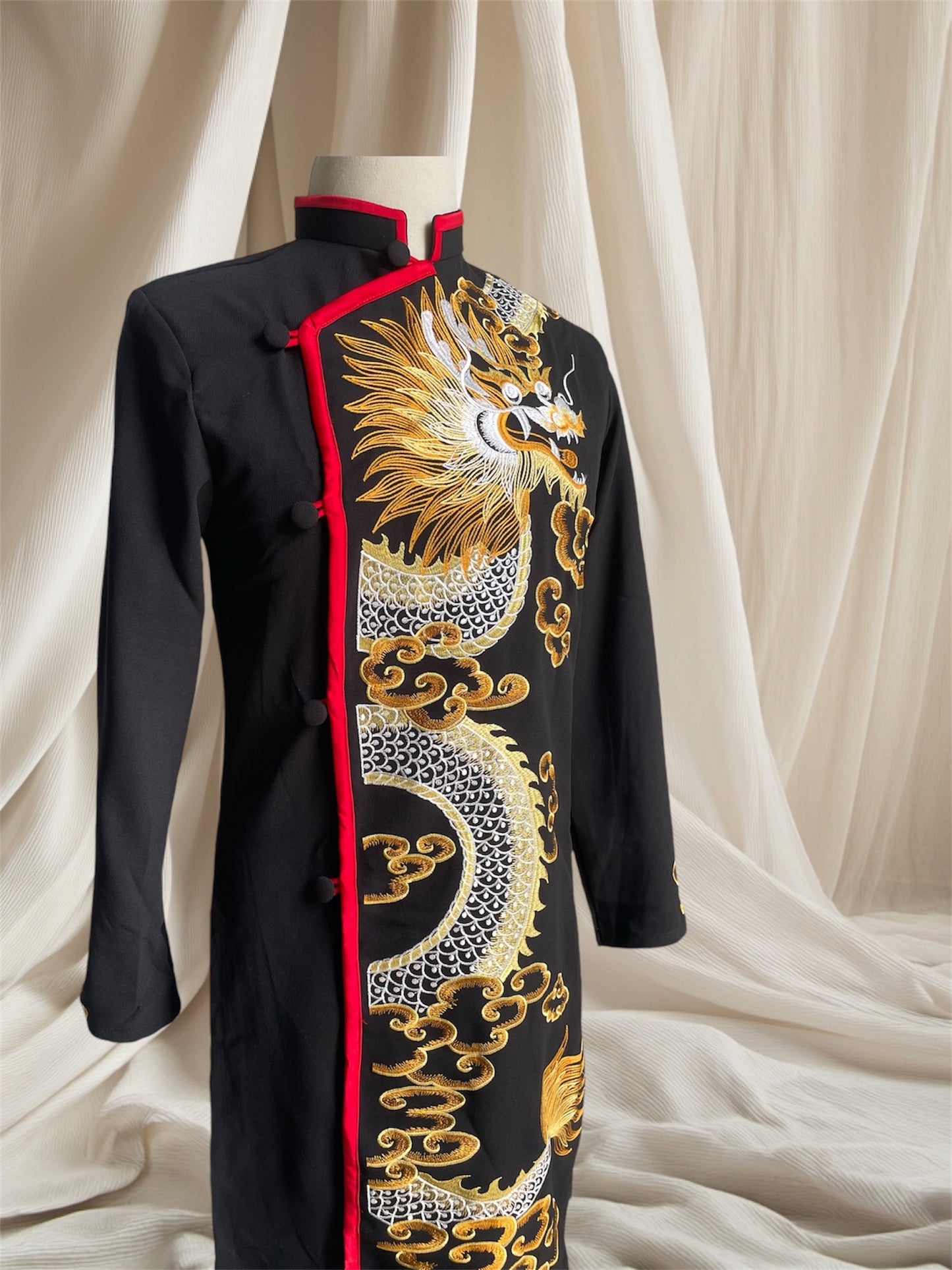 Black Dragon Embroidered Ao Dai For Men - Traditional Ao Dai Men