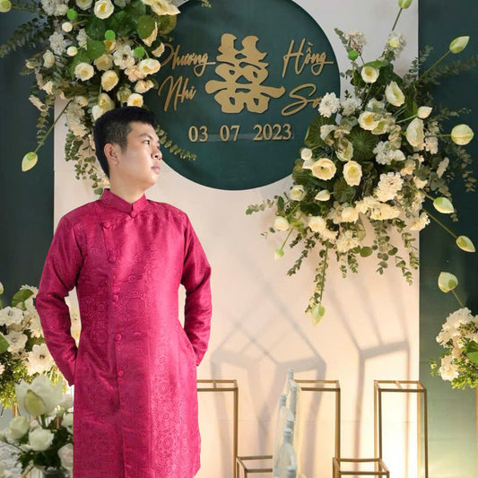 Red Gấm Groom Ao Dai Vietnam | Wedding Ao Dai For Men