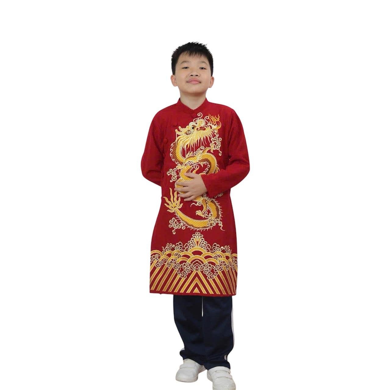 PE3: Dragon Vietnamese Boy Ao Dai - Vietnamese Long Dress Ao Dai For Kid | Red\Blue