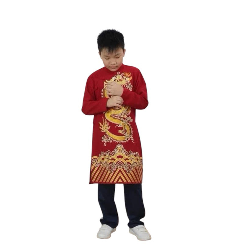 PE3: Dragon Vietnamese Boy Ao Dai - Vietnamese Long Dress Ao Dai For Kid | Red\Blue