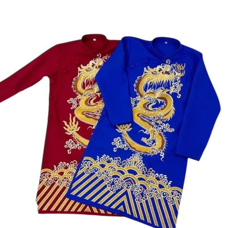 PE3: Dragon Vietnamese Boy Ao Dai - Vietnamese Long Dress Ao Dai For Kid | Red\Blue
