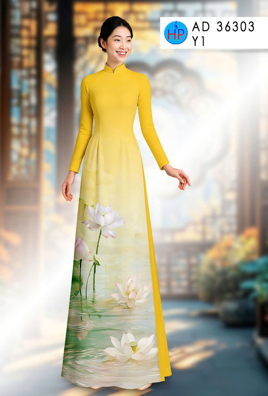 Pre-order: 3D Printed Women Ao Dai Set| Traditional ao dai Tet | Lotus Flowers ao dai silk
