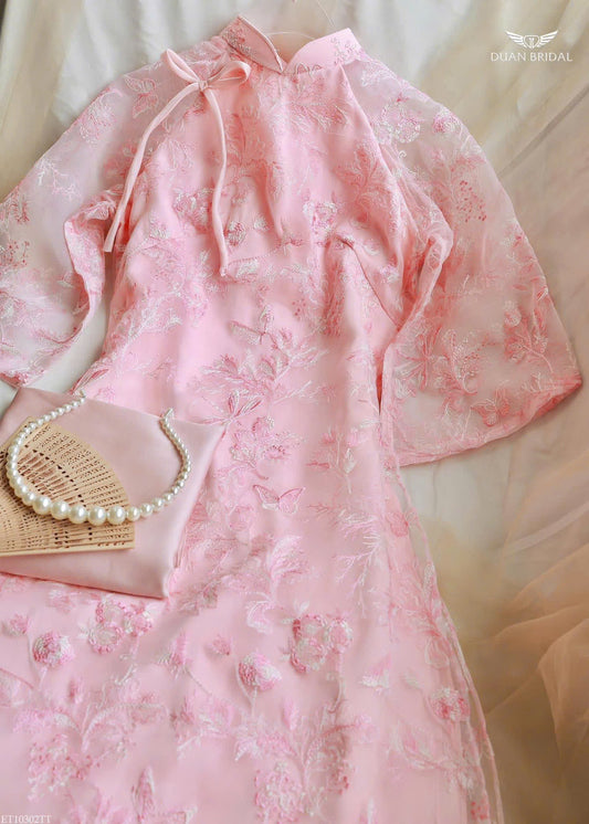 CHARLOTTE pink\cream Vietnamese long dress | modern ao dai for women | No Pants