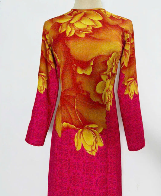 Pre-made Hot Pink Lotus Ao Dai - Traditional Ao Dai - Áo Dài Cổ Tròn