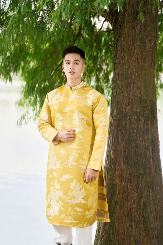 Yellow LANG TU Ao Dai Men - Men Dress - Ao Dai Vietnam