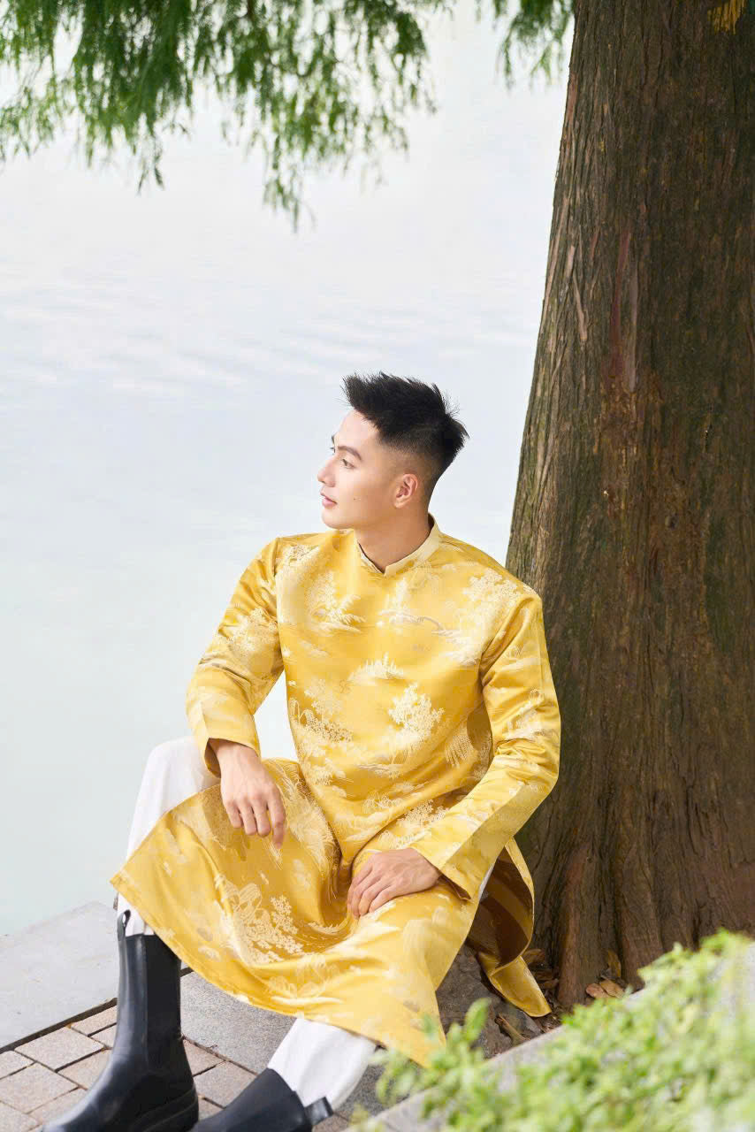 Yellow LANG TU Ao Dai Men - Men Dress - Ao Dai Vietnam
