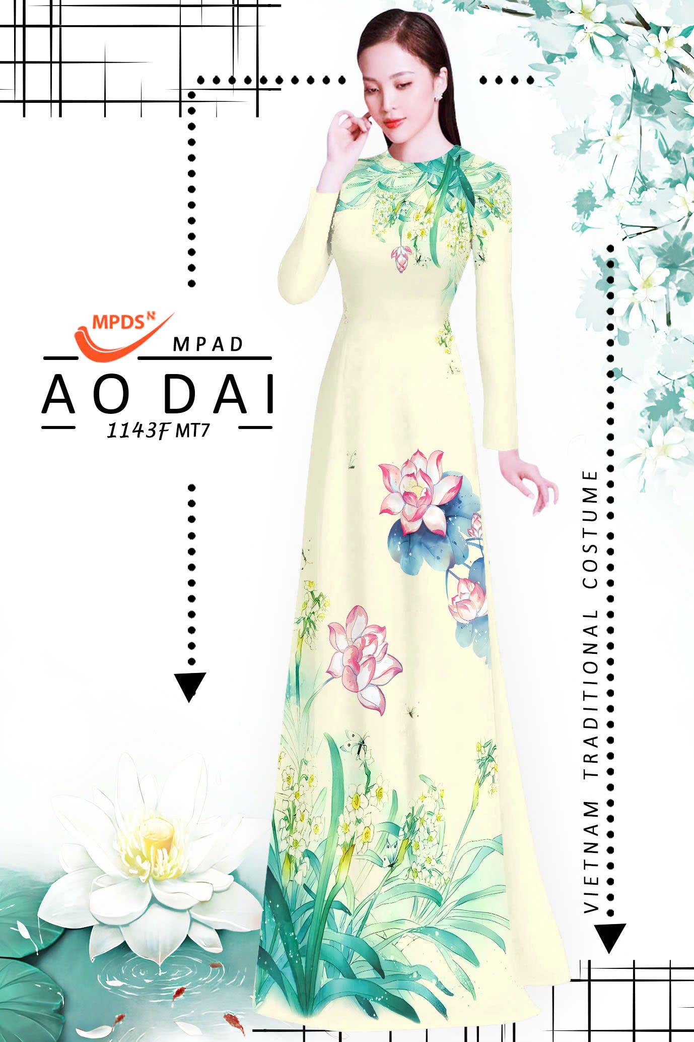 3D Lotus Printed Ao Dai Vietnam - Vietnamese Ao Dai For Women