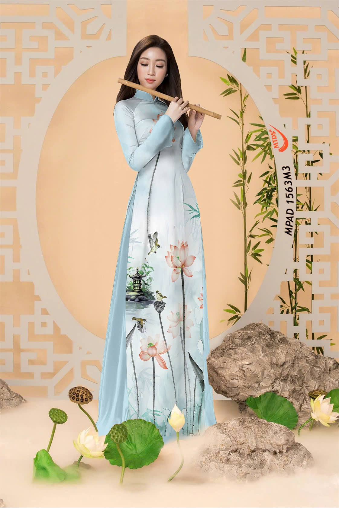 3D Lotus Printed Ao Dai Vietnam | Vietnamese Ao Dai For Women