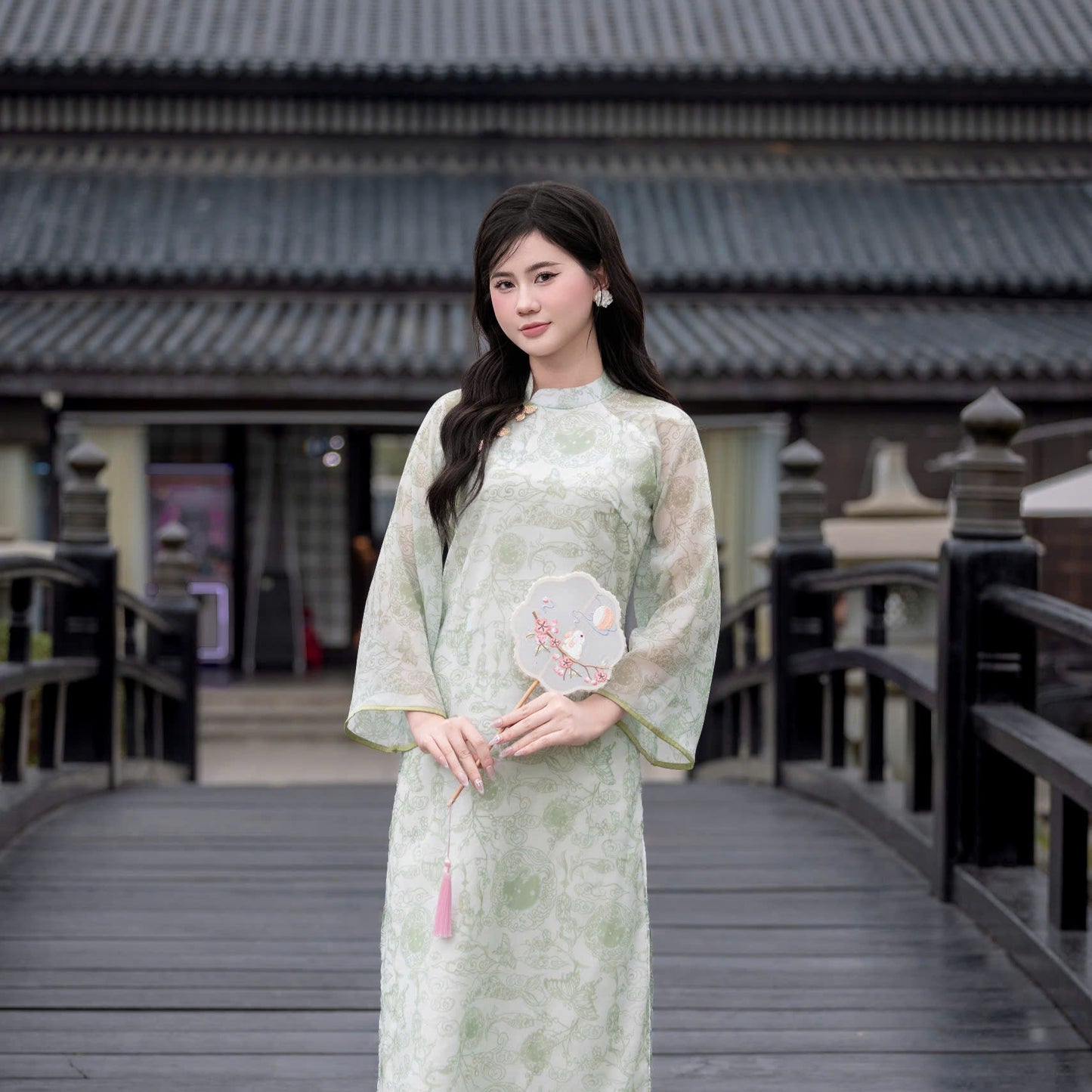 Green 3D Floral Ao Dai Modern - Áo Dài Cách Tân