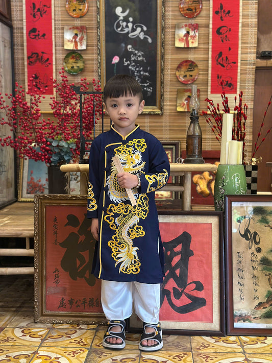 PE2: Dragon Vietnamese Boy Ao Dai - Vietnamese Long Dress Ao Dai For Kid