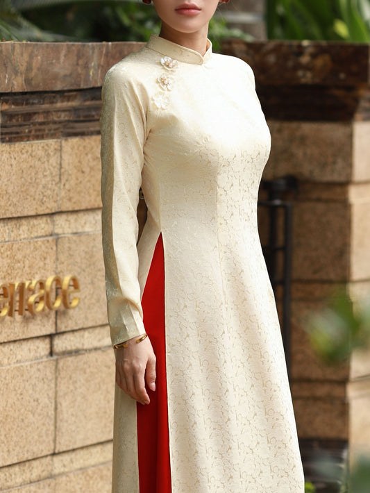 Pre-made Champagne\Ivory Vietnamese Ao Dai - Traditional Dress for Weddings and Special Occasions