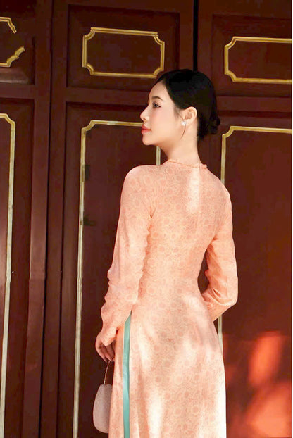 Orange Button Ao Dai Gam - Gấm Đại Đoá | Ao Dai Truyen Thong