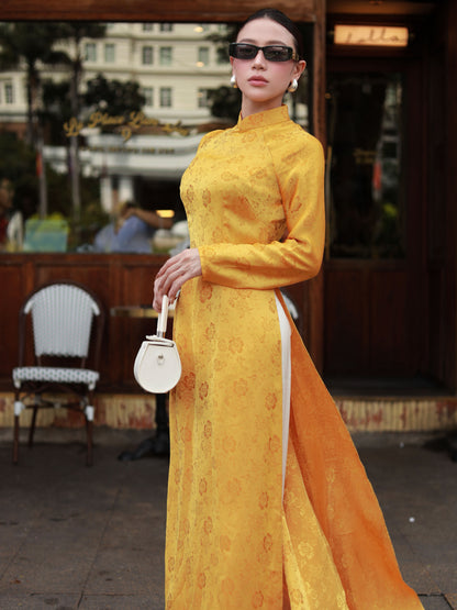 Yellow Vietnamese Ao Dai With Pants- Traditional Dress for Weddings - Women Dress