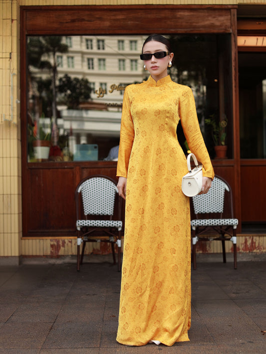 Yellow Vietnamese Ao Dai With Pants- Traditional Dress for Weddings - Women Dress