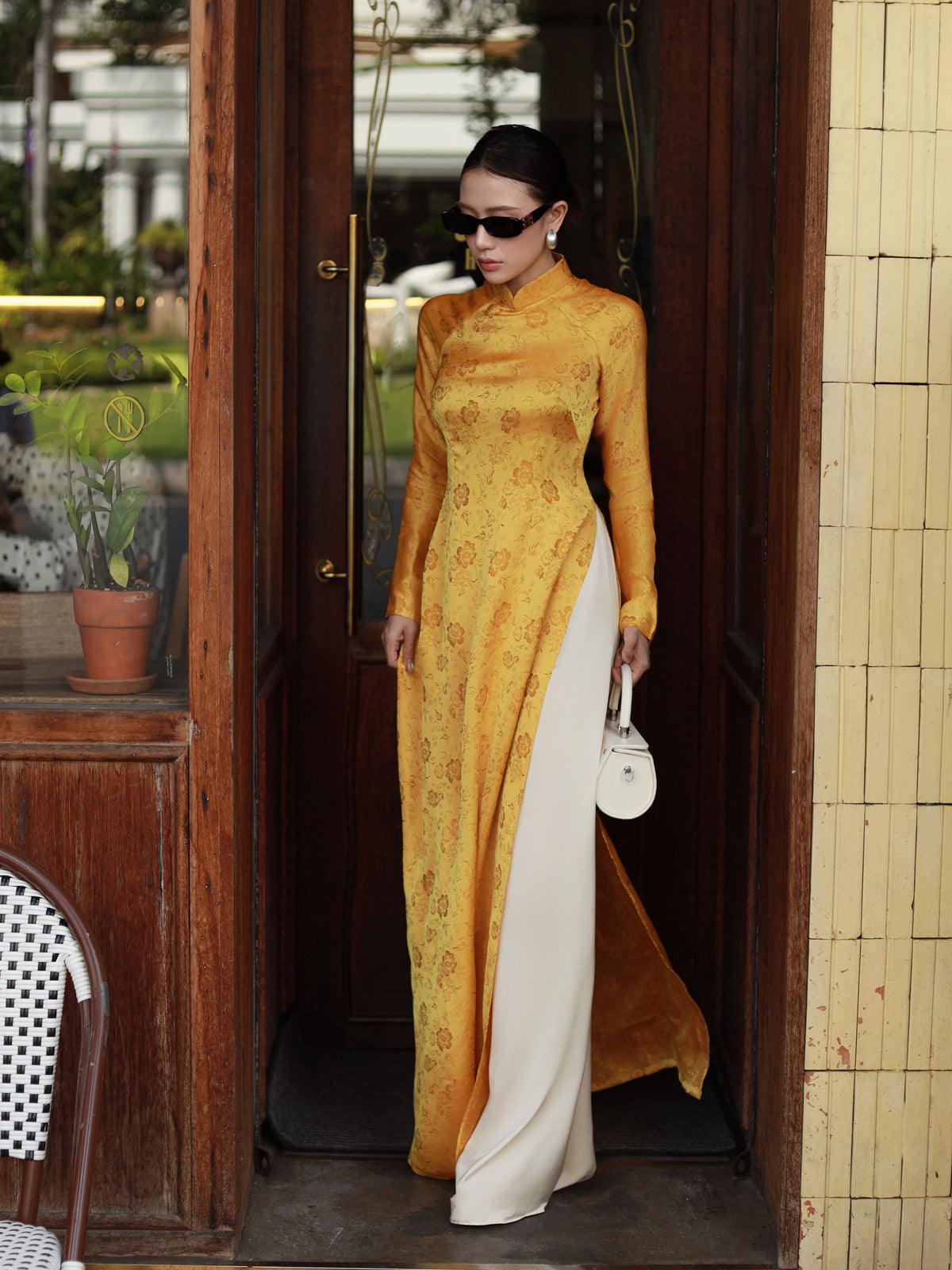 Yellow Vietnamese Ao Dai With Pants- Traditional Dress for Weddings - Women Dress