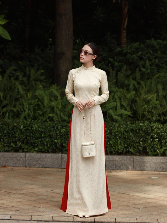 Pre-made Champagne\Ivory Vietnamese Ao Dai - Traditional Dress for Weddings and Special Occasions