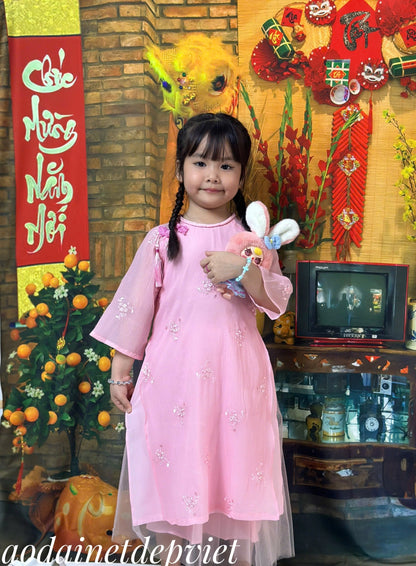 Pink Modern Girl's Ao Dai Set - Ao Dai For Daughter | Ao Dai Tết 2025