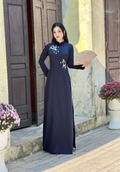 Pre-made: Dark Purple Daisy Vietnamese Ao Dai | Áo Dài Truyền Thống | Women Ao Dai