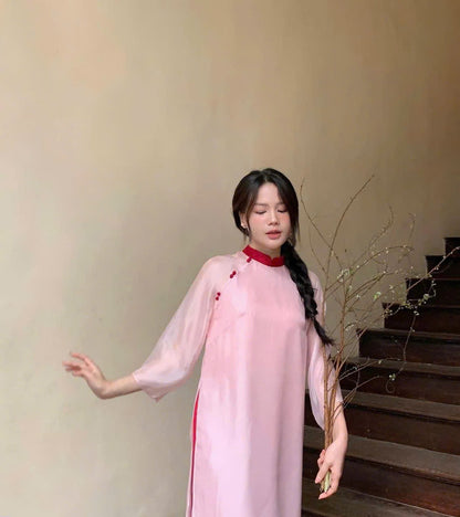 Blue Or Pink Plain Ao Dai For Women - Modern Ao Dai Set