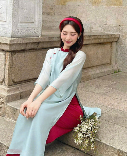 Blue Or Pink Plain Ao Dai For Women - Modern Ao Dai Set