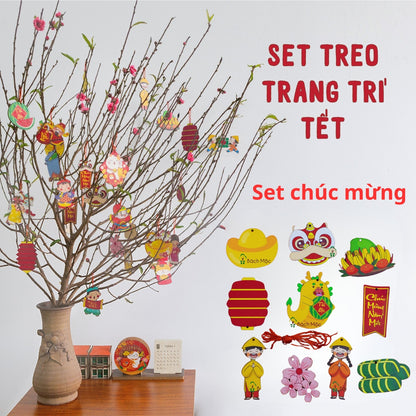 Tết Decoration | Trang Trí Tết 2025 | Vietnamese Decorative Wood Board Decor | Set of 10 wooden hanging ornaments for Tet Vietnam