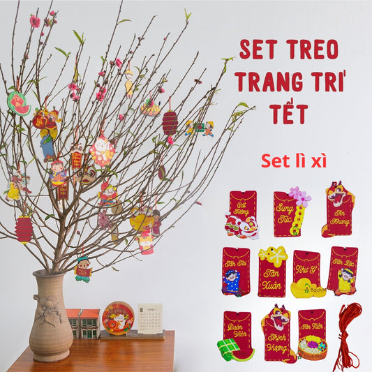 Tết Decoration | Trang Trí Tết 2025 | Vietnamese Decorative Wood Board Decor | Set of 10 wooden hanging ornaments for Tet Vietnam