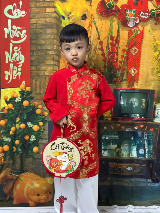 Áo Dài Gấm Bé Trai - Vietnamese Long Dress Ao Dai For Kid | 3 Colors