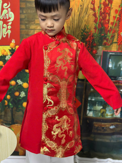 Áo Dài Gấm Bé Trai - Vietnamese Long Dress Ao Dai For Kid | 3 Colors