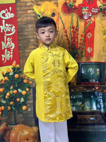 Áo Dài Gấm Bé Trai - Vietnamese Long Dress Ao Dai For Kid | 3 Colors