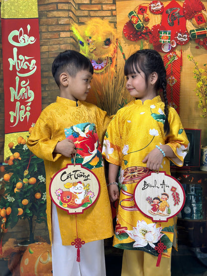 The Yellow Matching Ao Dai Boy Girl - Vietnamese Ao Dai Kid | Ao Dai Tet 2025