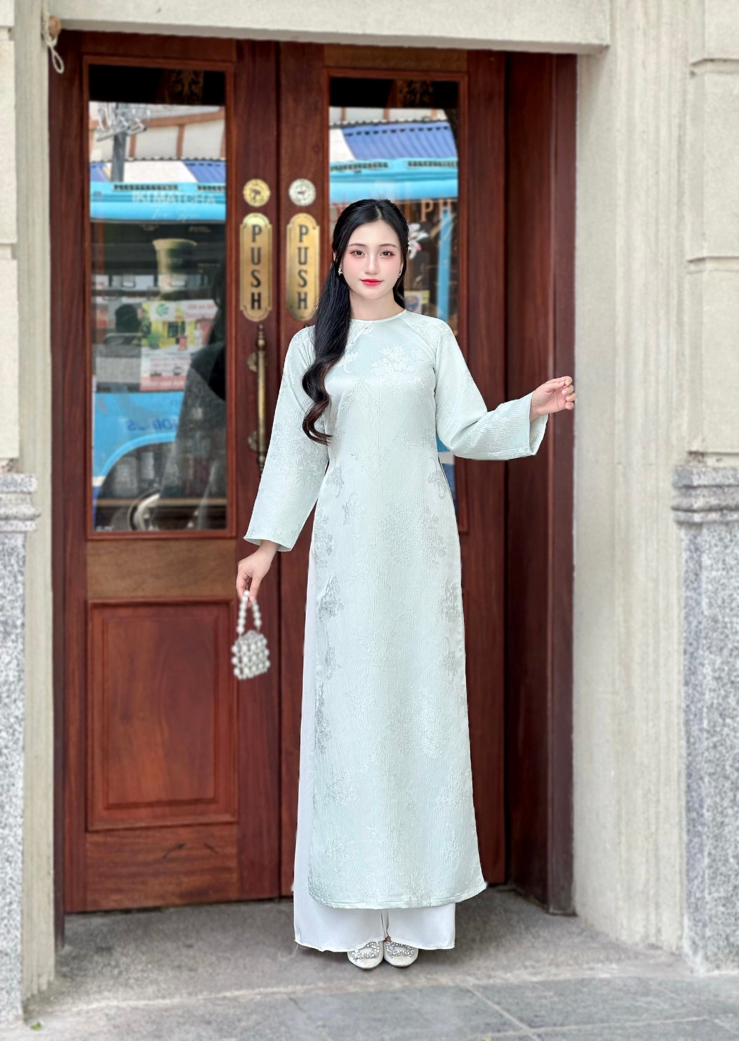 Elegant Pastel Blue Ao Dai Top - Vietnamese Modernized Ao Dai | NO Pants