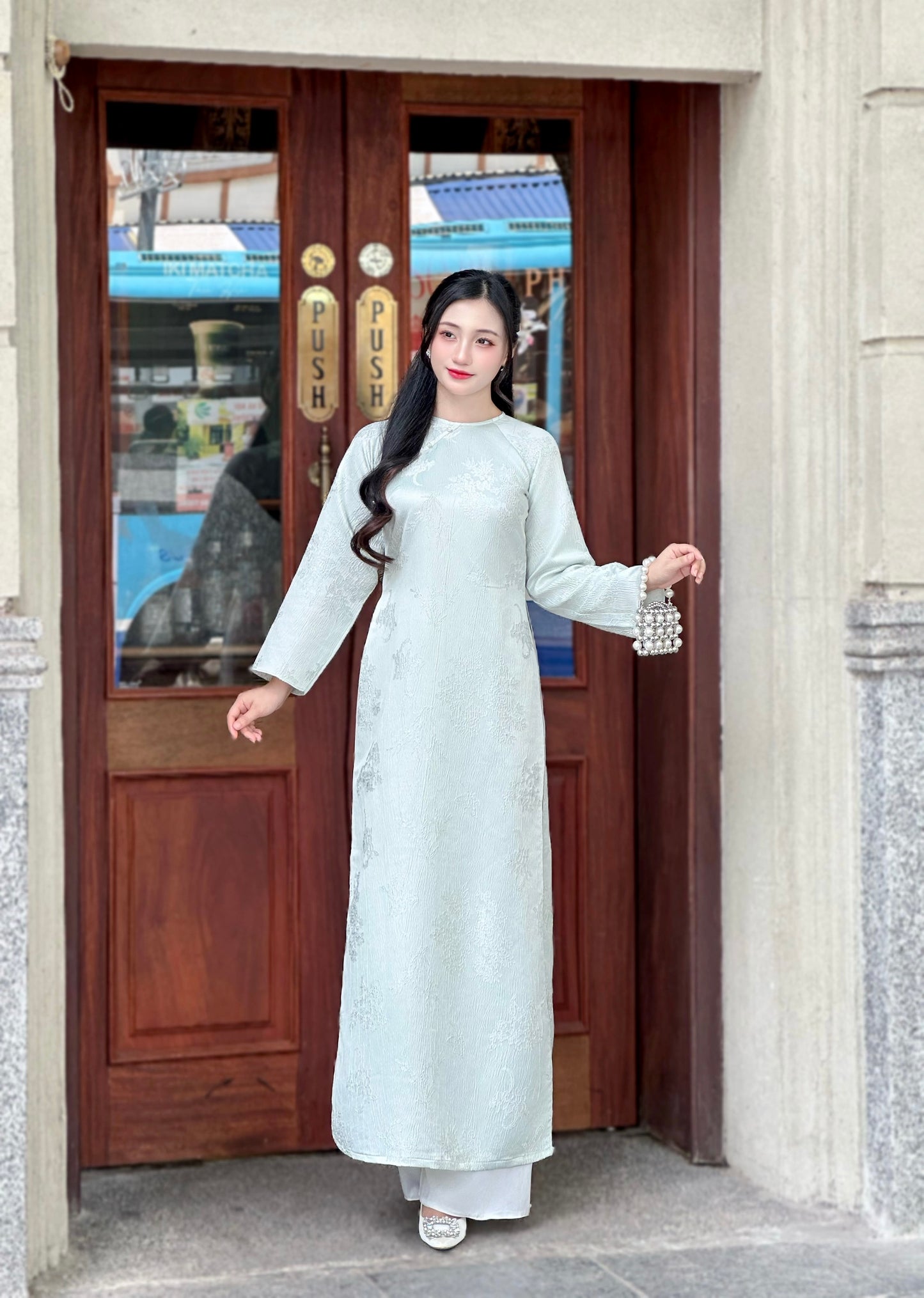 Elegant Pastel Blue Ao Dai Top - Vietnamese Modernized Ao Dai | NO Pants