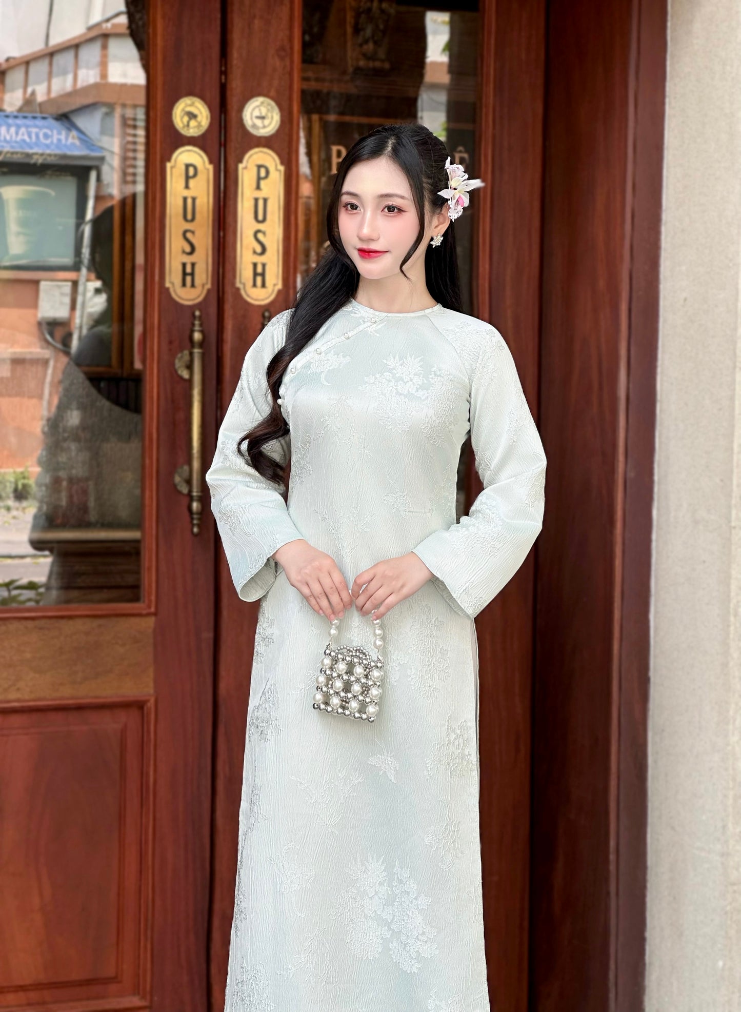 Elegant Pastel Blue Ao Dai Top - Vietnamese Modernized Ao Dai | NO Pants