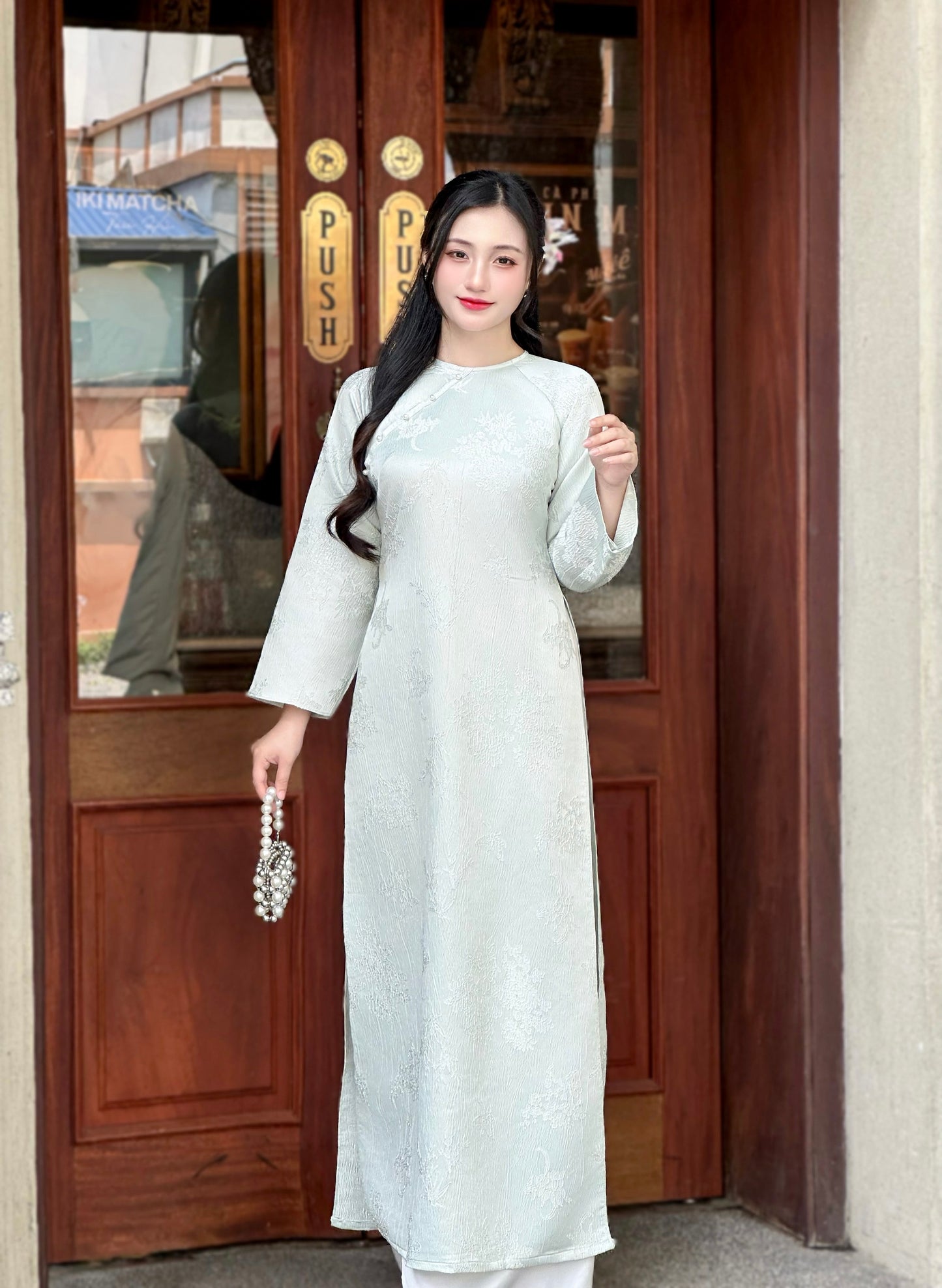 Elegant Pastel Blue Ao Dai Top - Vietnamese Modernized Ao Dai | NO Pants