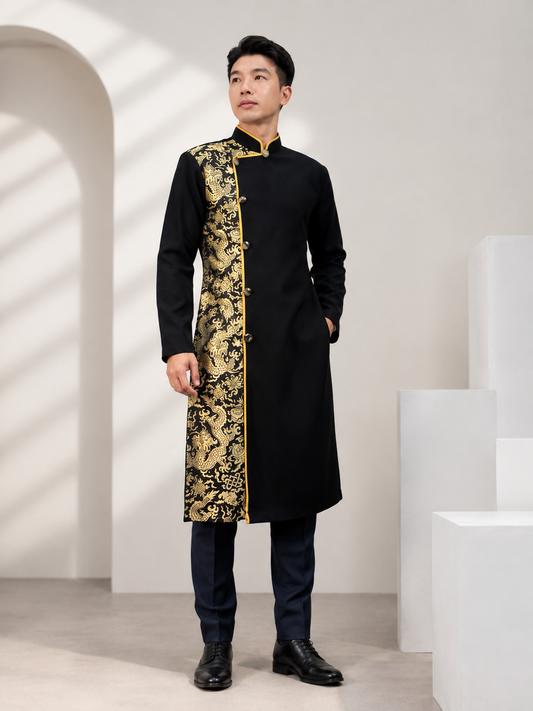 Black Gam Ao Dai Men - Traditional Ao Dai Men