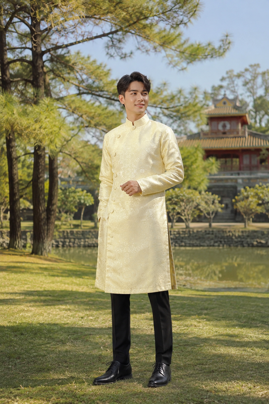 Cream Ao Dai For Men | Vietnamese Men Dress | Ao Dai For Tea Wedding