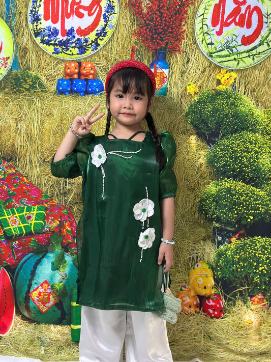 Squad Neck Ao Dai Kid Girl - Baby Girls Ao Dai | Vietnamese Lunar New Year