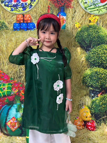 Squad Neck Ao Dai Kid Girl - Baby Girls Ao Dai | Vietnamese Lunar New Year