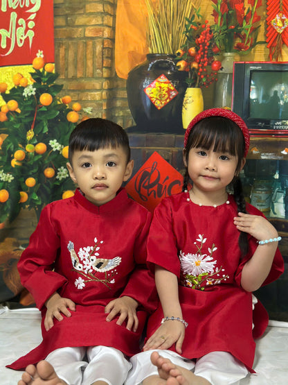 Red Sibling Ao Dai - Ao Dai Boy Girl