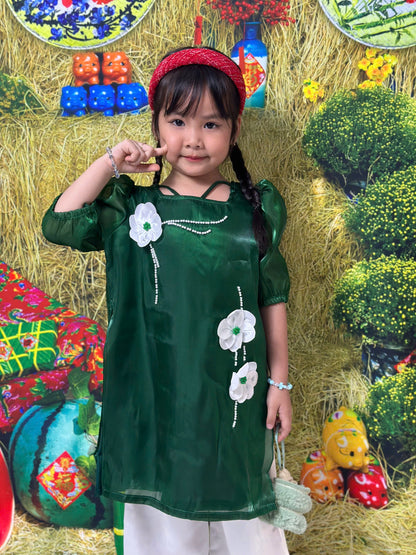 Squad Neck Ao Dai Kid Girl - Baby Girls Ao Dai | Vietnamese Lunar New Year