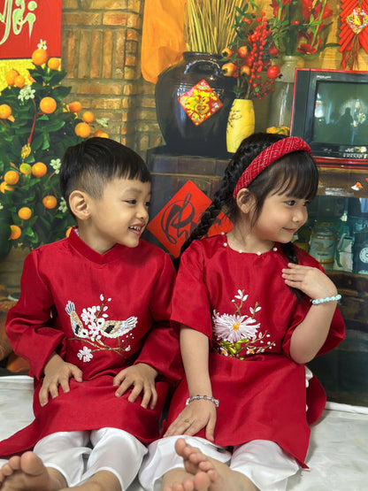 Red Sibling Ao Dai - Ao Dai Boy Girl