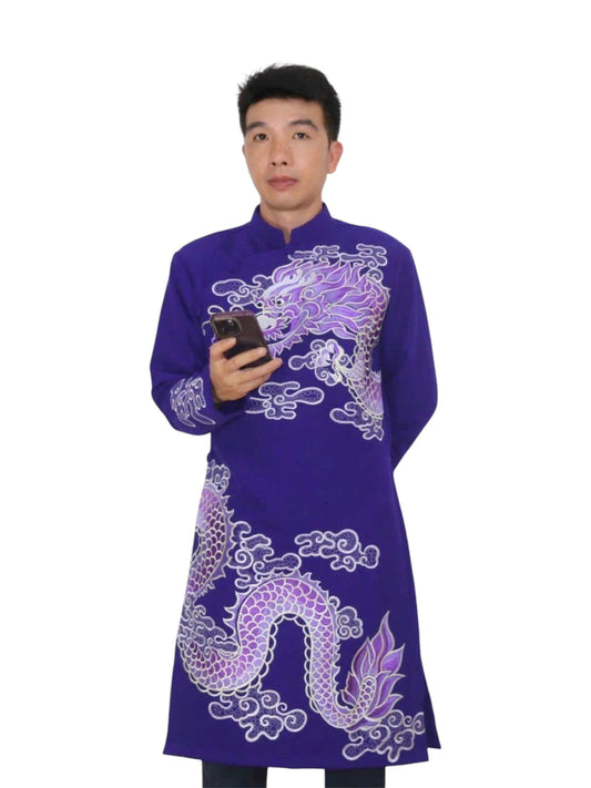 Purple Dragon Áo Dài for Men | Vietnamese Traditional Long Dress for Men