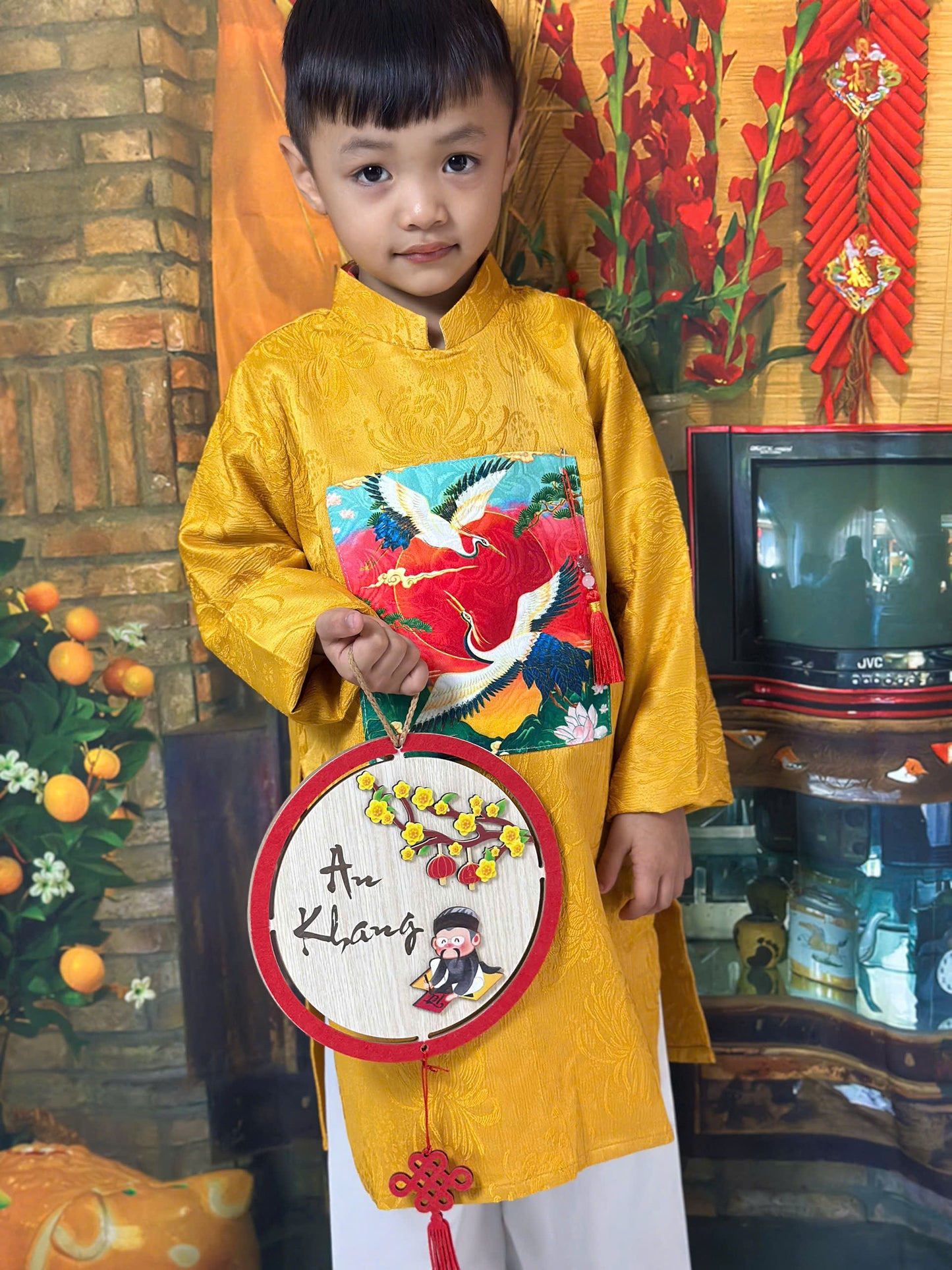 Yellow Gam 3D Bird Ao Dai For Kid | Vietnamese Ao Dai