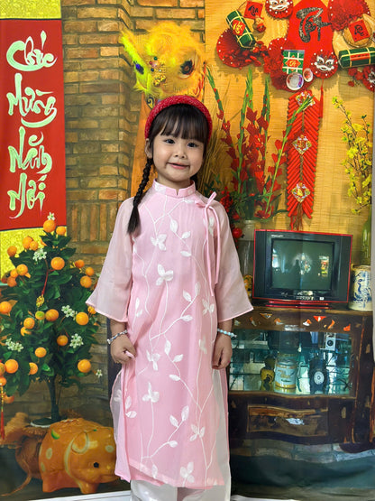 Pink Modern Girl's Ao Dai Set - Ao Dai For Daughter - Mấn Ao dai | Ao Dai Tết 2025