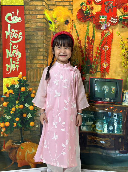 Pink Modern Girl's Ao Dai Set - Ao Dai For Daughter - Mấn Ao dai | Ao Dai Tết 2025