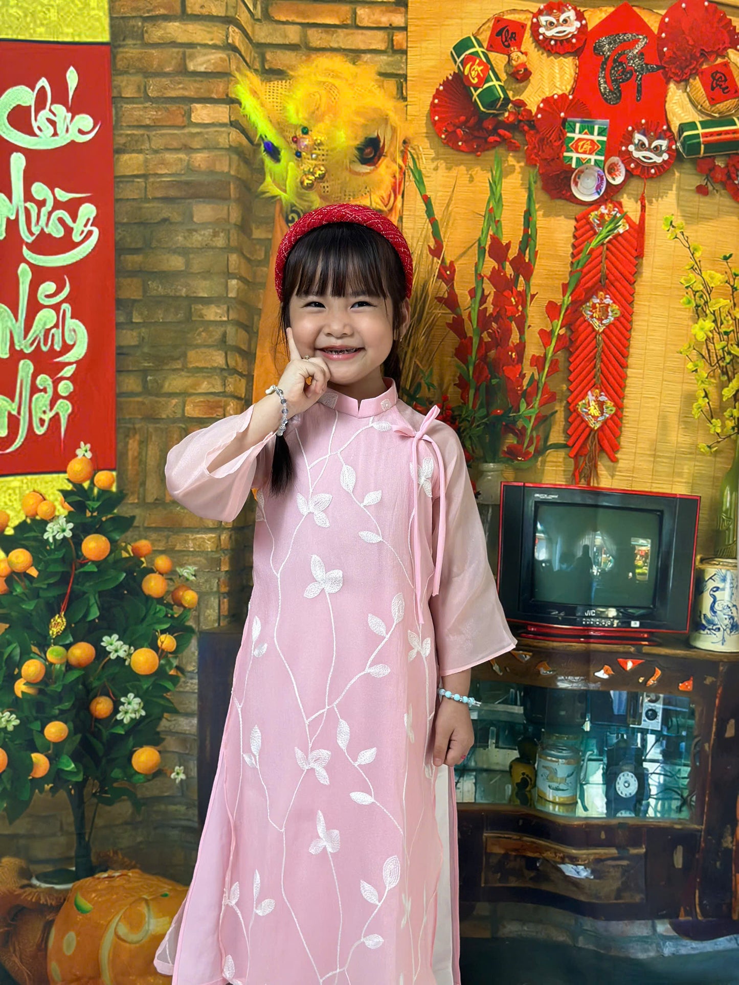 Pink Modern Girl's Ao Dai Set - Ao Dai For Daughter - Mấn Ao dai | Ao Dai Tết 2025