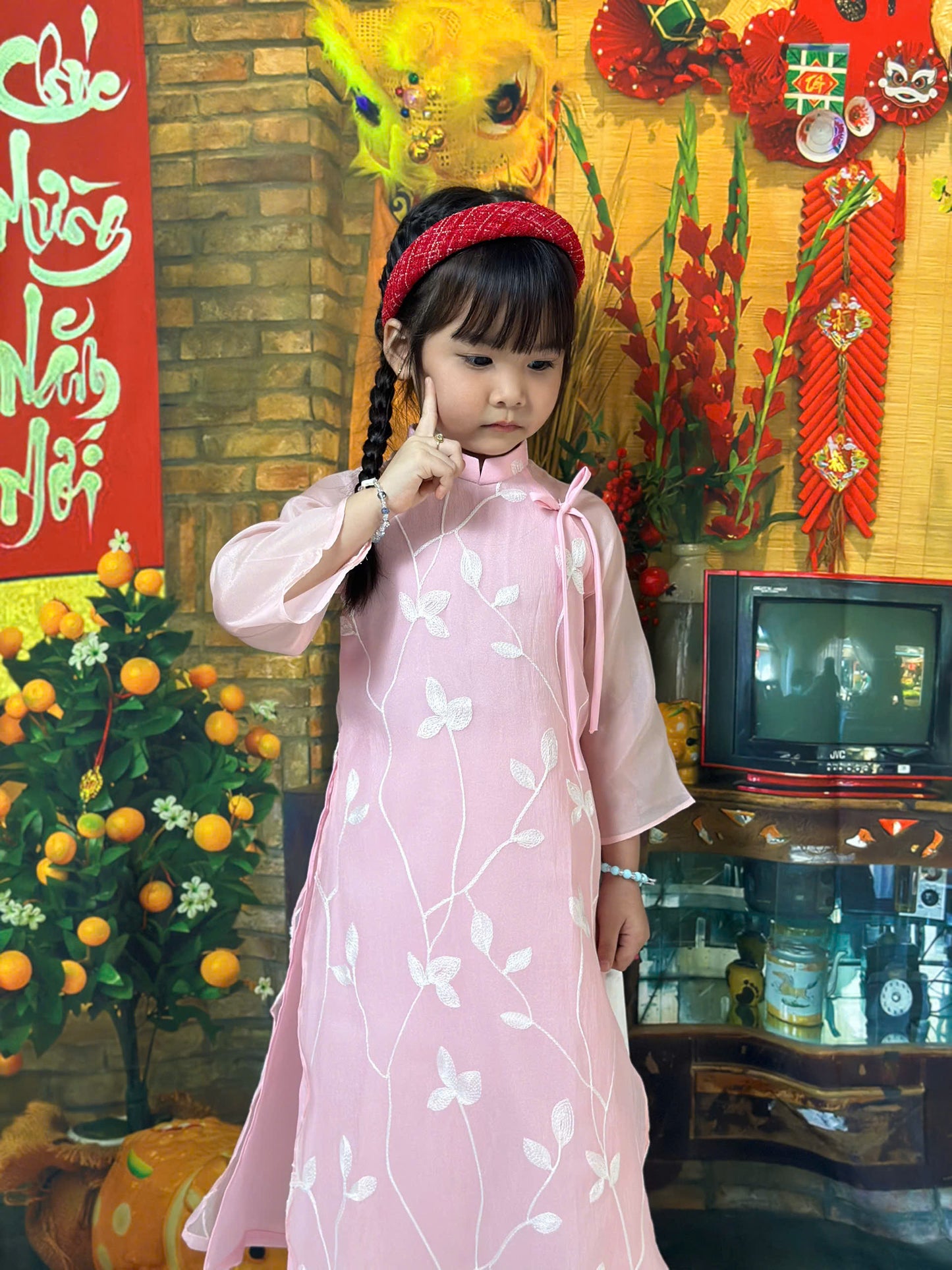 Pink Modern Girl's Ao Dai Set - Ao Dai For Daughter - Mấn Ao dai | Ao Dai Tết 2025