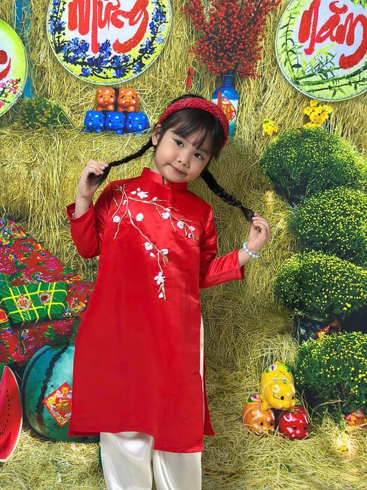 Blossom Ribbon Ao Dai For Kid Girl - Baby Girls Ao Dai | Áo Dài Tết 2025