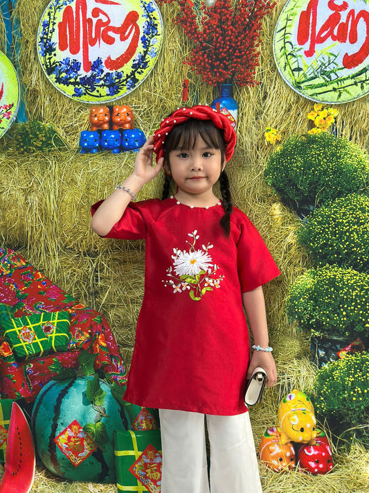 Blue Vietnamese Ao Dai For Kid Girl - Ao Dai For Daughter - Hat ao dai Kid girl | Áo Dài Tết Bé Gái